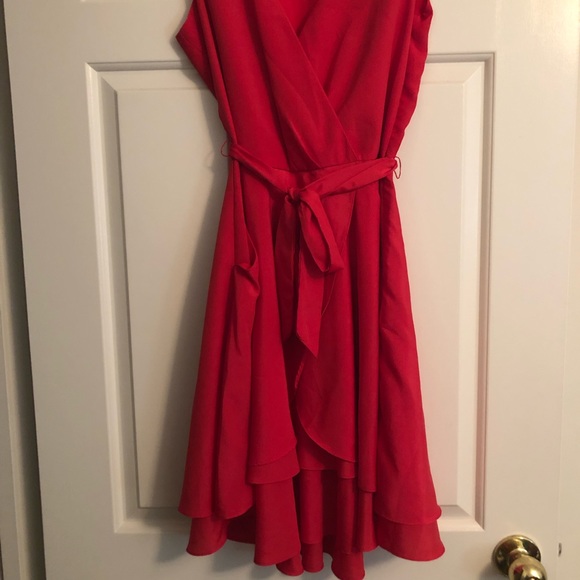 Like-new Bright red/orange Faux Wrap dress - Picture 6 of 9
